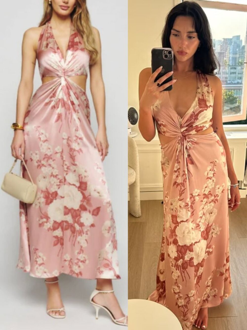 Reformation Nerida Silk Maxi Dress Bellini Pink Floral Cut Out NWT Size 6